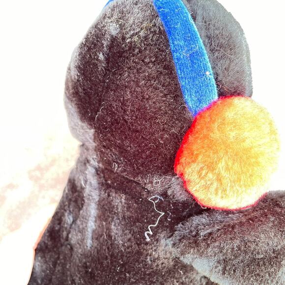 Vintage 90s HugFun Penguin Plush Ear Muffs Bow Tie Stuffed Animal TAGS 9" READ - Picture 9 of 12